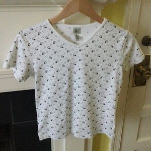 Vintage 90s GAP Floral V-neck Short Sleeve Tee Black White - Sz Medium